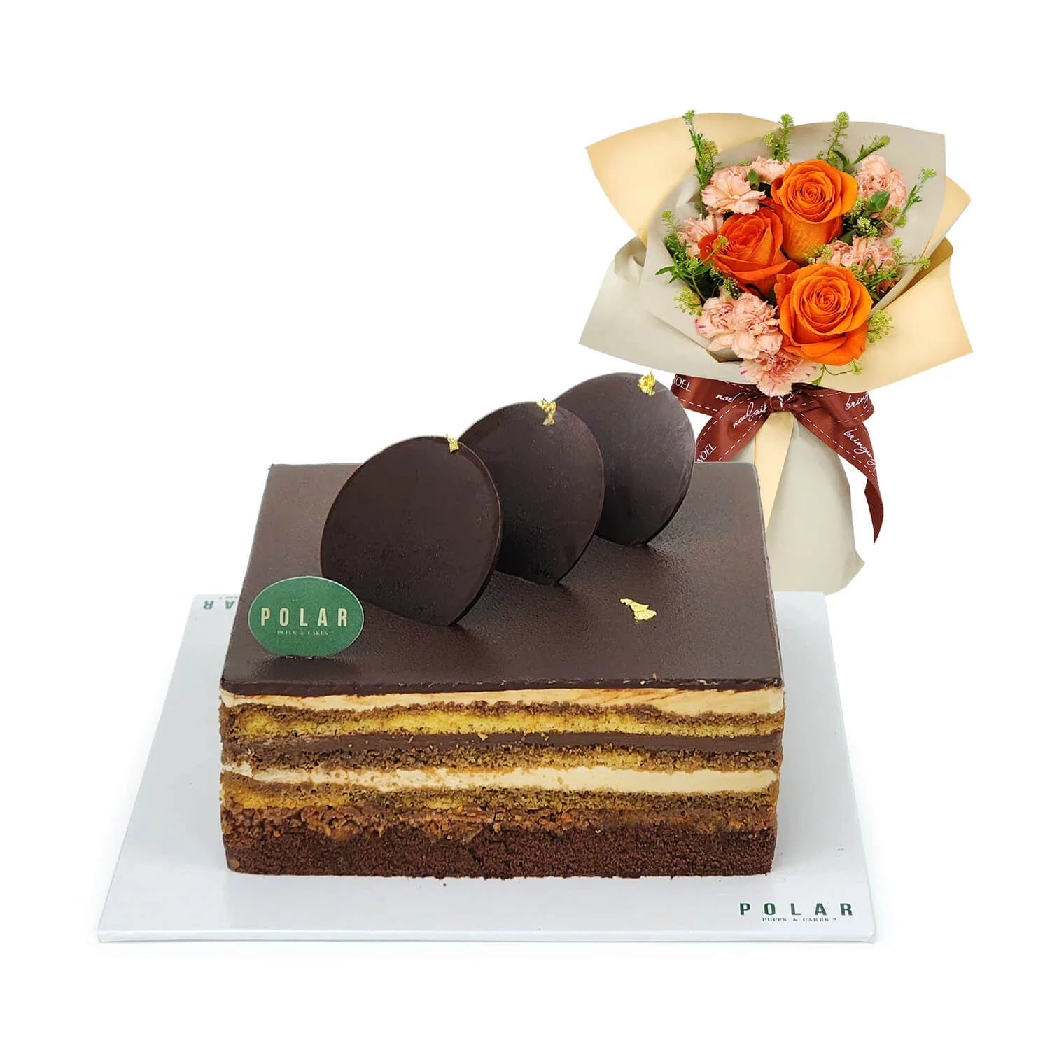 Polar Opera Chocolate Coffee Birthday Cake with Hand Bouquet