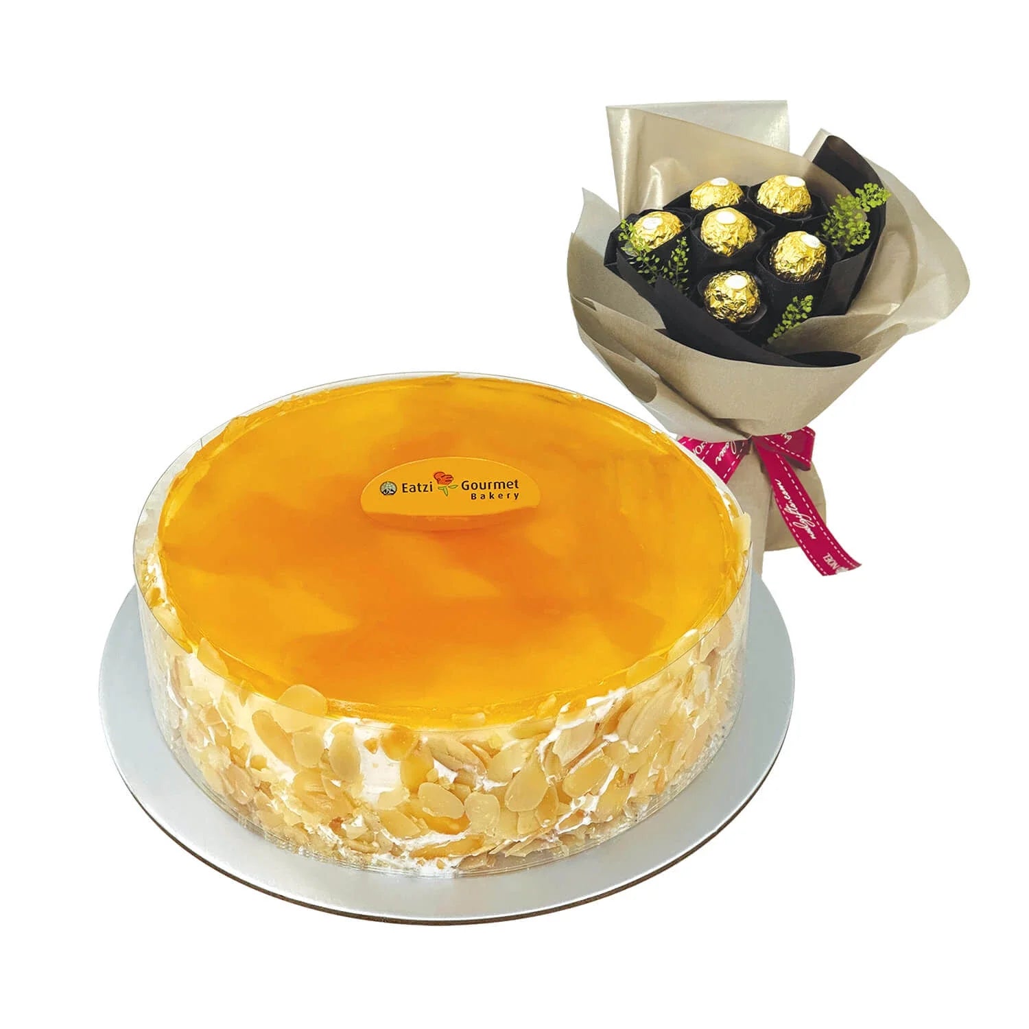 Eatzi Gourmet Mango Mousse Birthday Cake with Ferrero Rocher Bouquet
