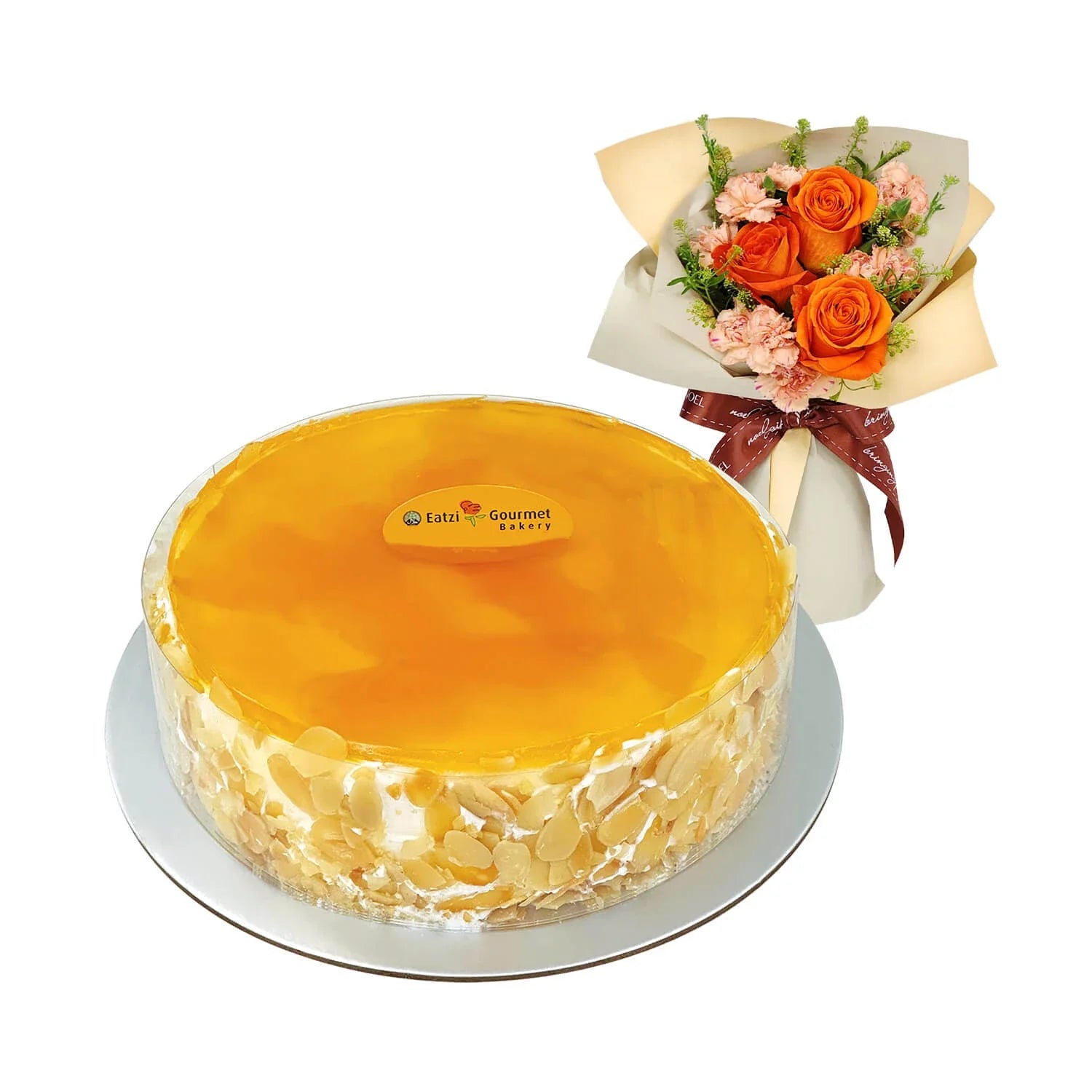 Eatzi Gourmet Mango Mousse Birthday Cake with Hand Bouquet