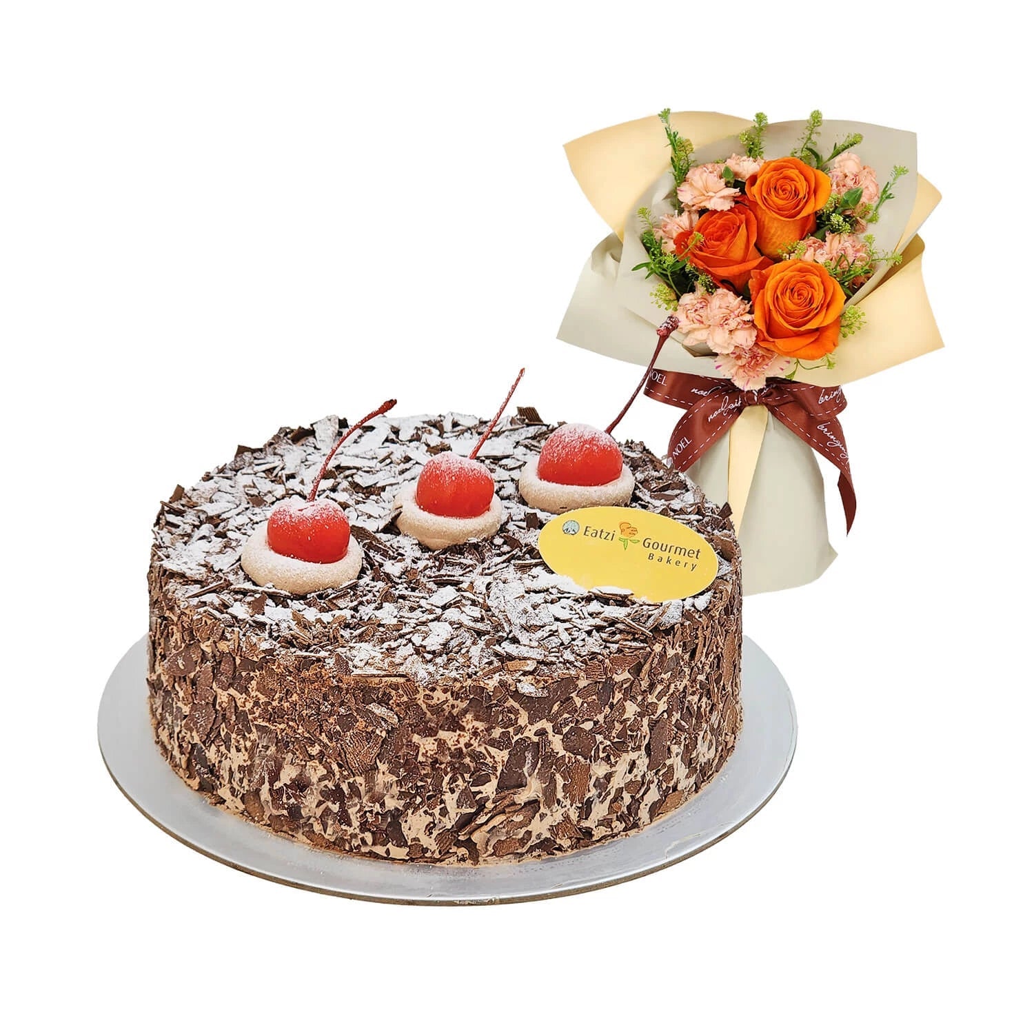 Eatzi Gourmet Black Forest Birthday Cake with Flower Hand Bouquet