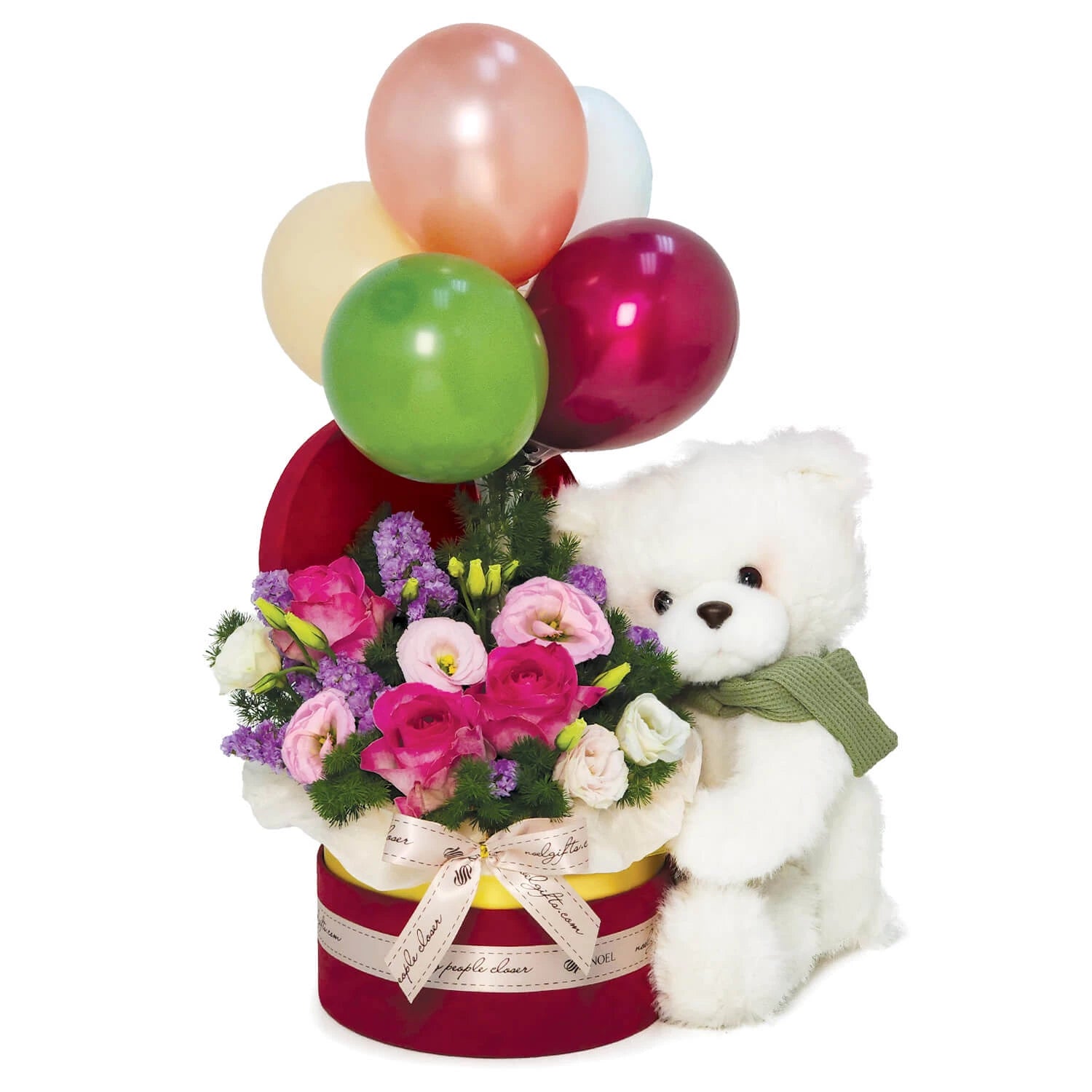 Teddy with Balloons Plush Toy & Flower Gift