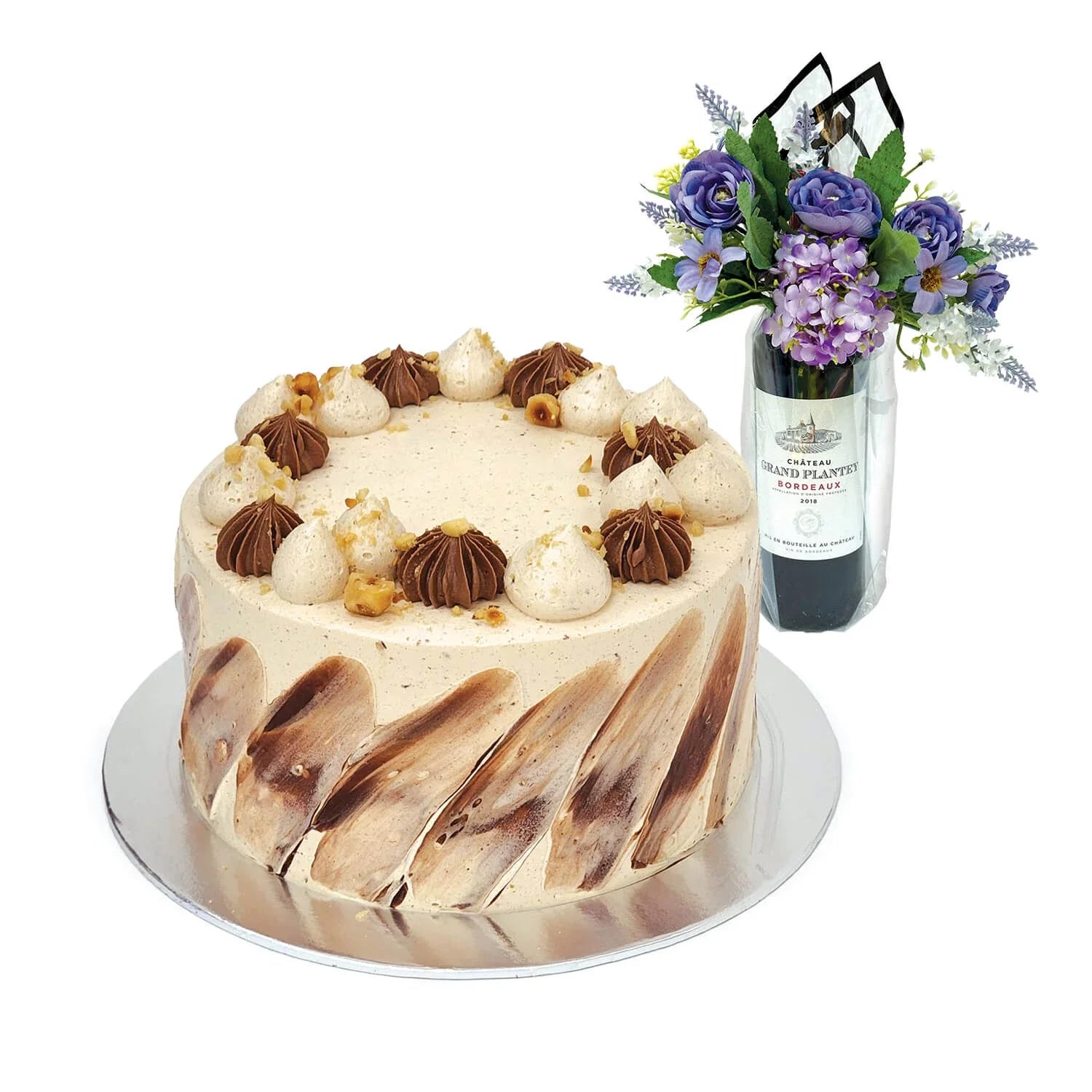 The Pine Garden Hazelnut Chocolate Crunch Birthday Cake with Wine & Flowers