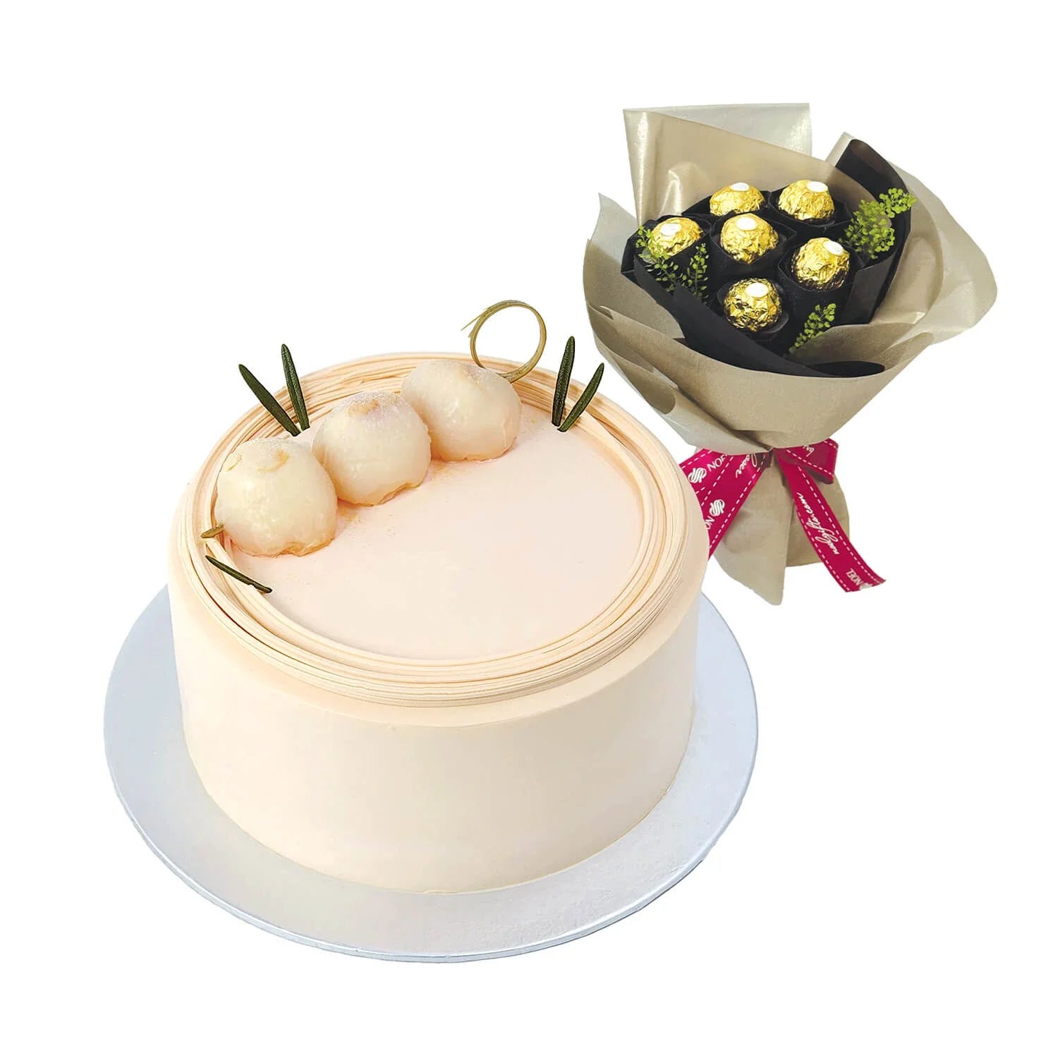 The Pine Garden Lychee Martini Birthday Cake with Ferrero Rocher Bouquet