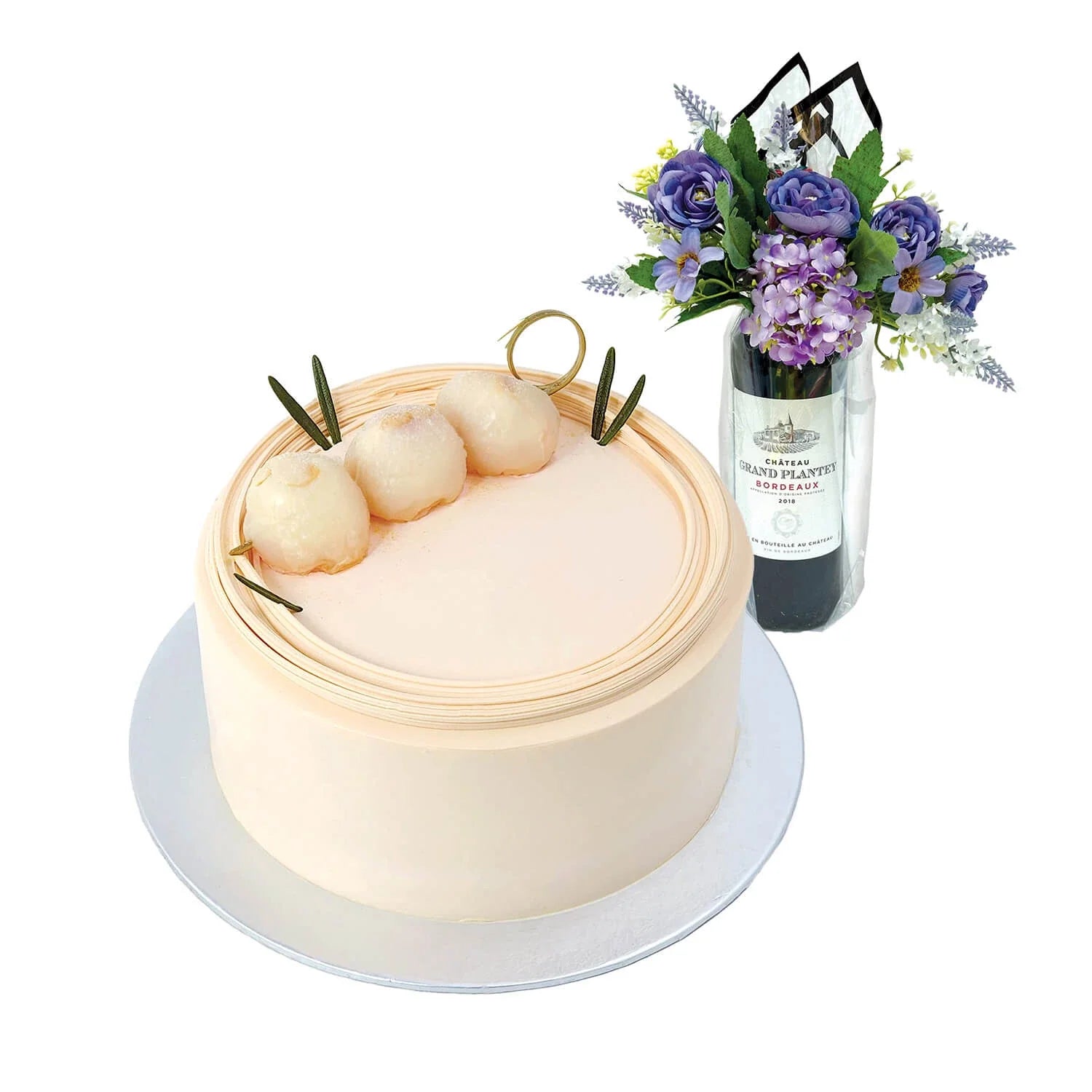 The Pine Garden Lychee Martini Birthday Cake with Wine & Flowers