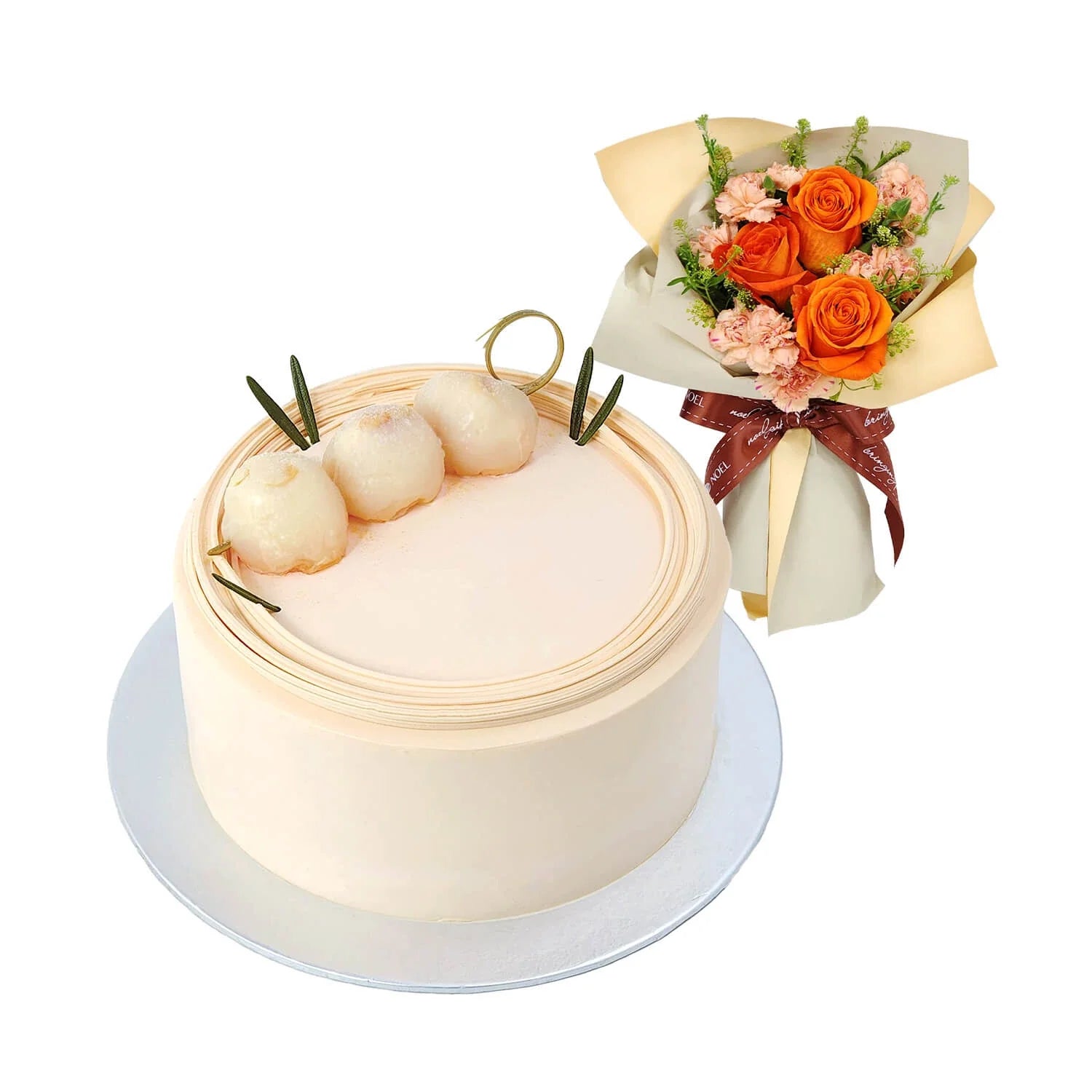 The Pine Garden Lychee Martini Birthday Cake with Hand Bouquet