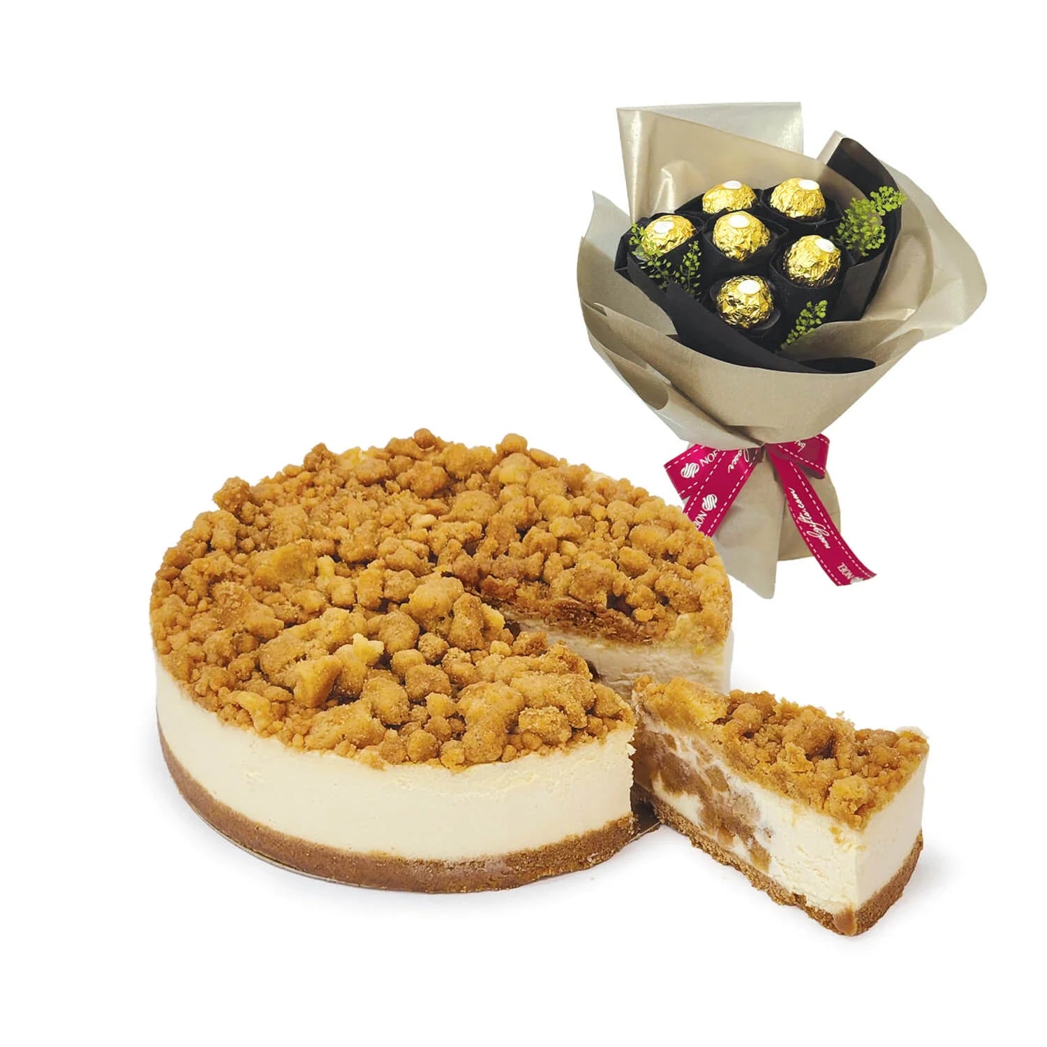 Apple Crumble Birthday Cheesecake with Ferrero Rocher Bouquet