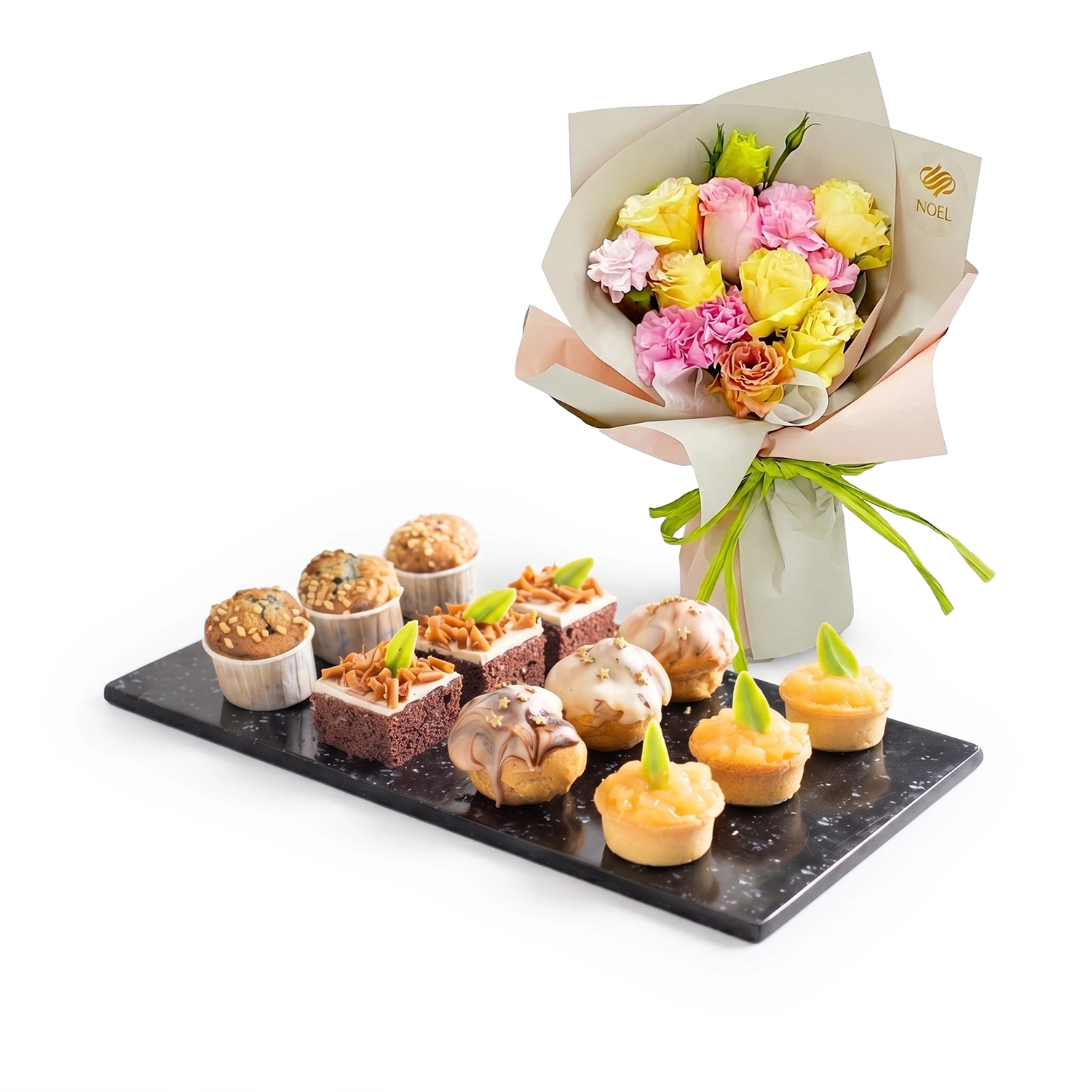 Eatzi Gourmet Mini Pastries with Floral Hand Bouquet