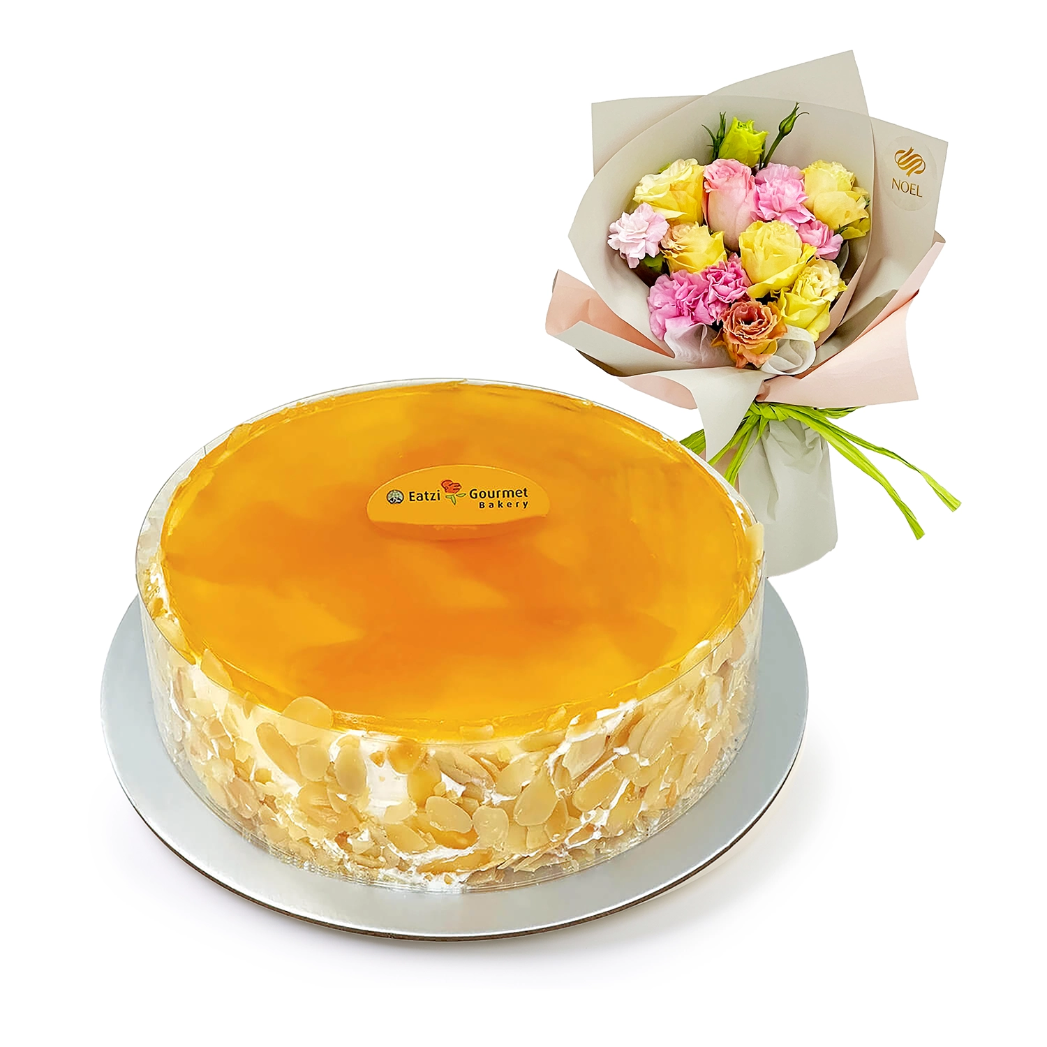 EATZI Gourmet Mango Mousse Gift with Floral Hand Bouquet