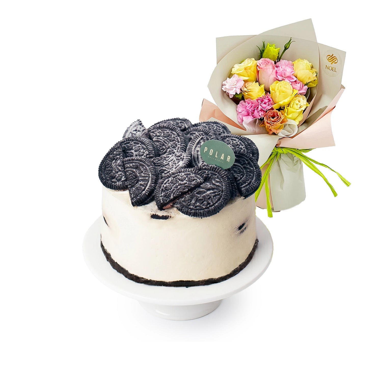 cookies & Cream Petite Cake with Floral Hand Bouquet