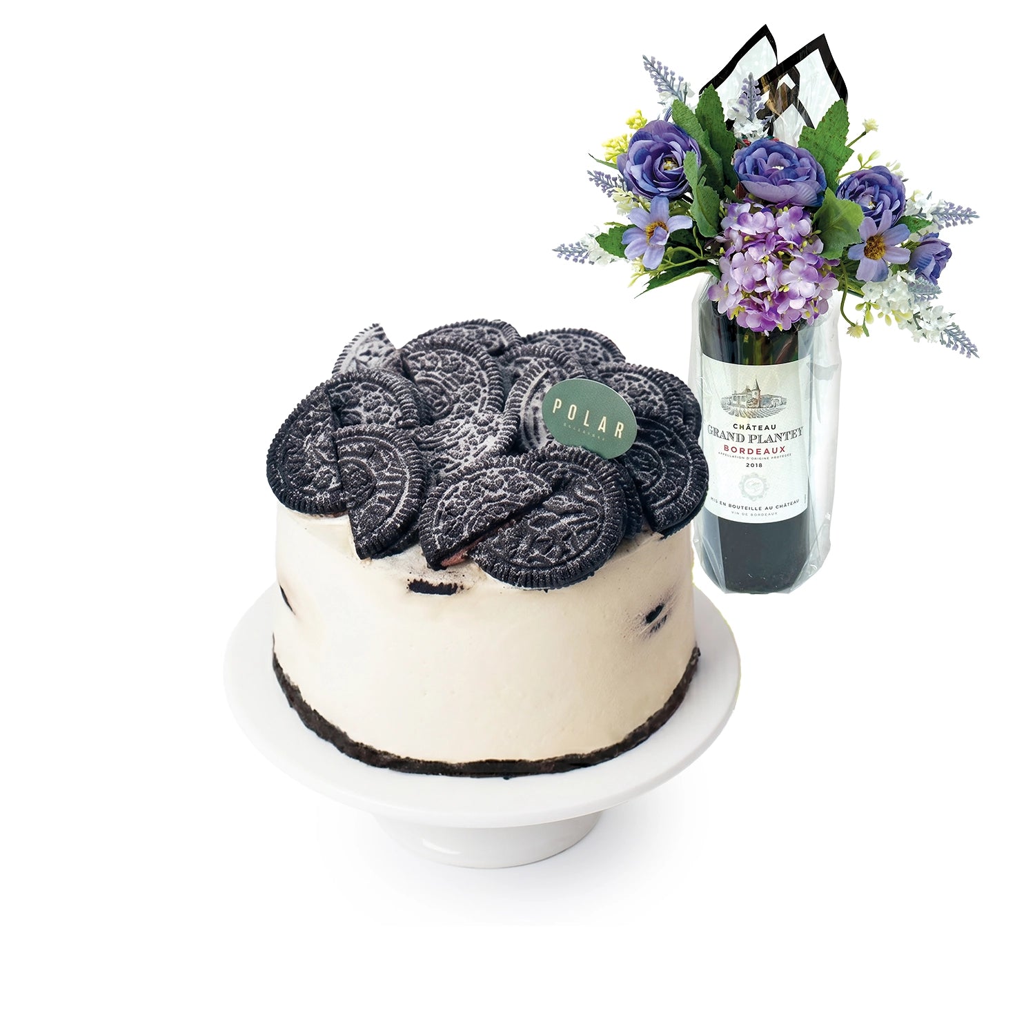 Cookies & Cream Birthday Cake with Wine & Flowers