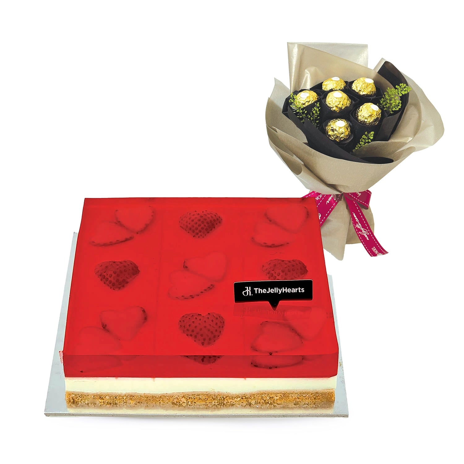 Jelly Hearts Birthday Cheesecake with Ferrero Rocher Bouquet