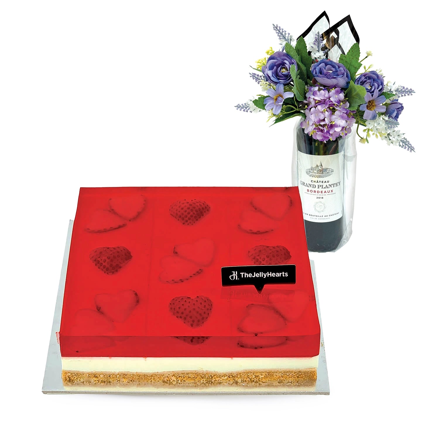 Jelly Hearts Birthday Cheesecake with Wine & Flowers