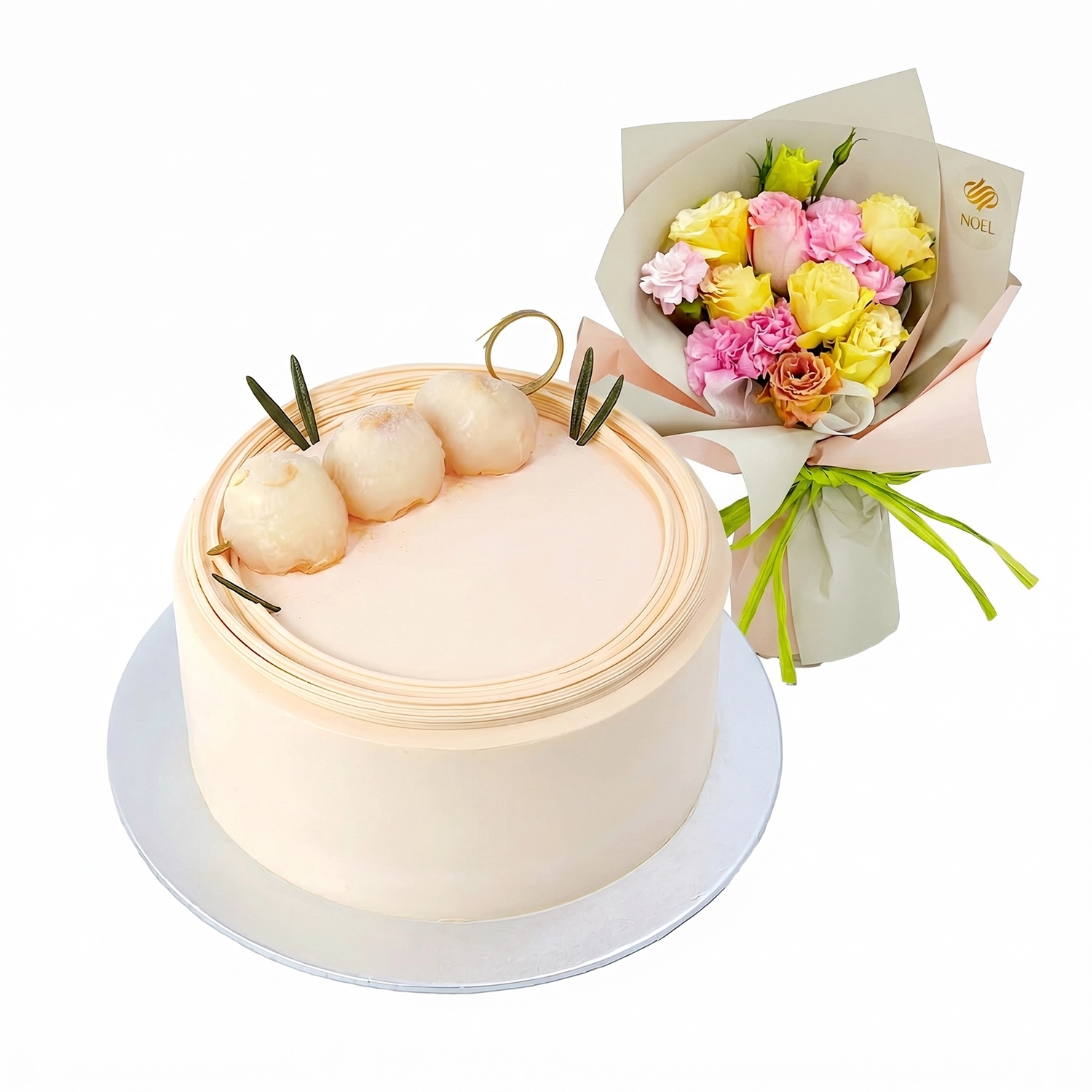 The Pine Garden Lychee Martini Birthday Cake with Floral Hand Bouquet