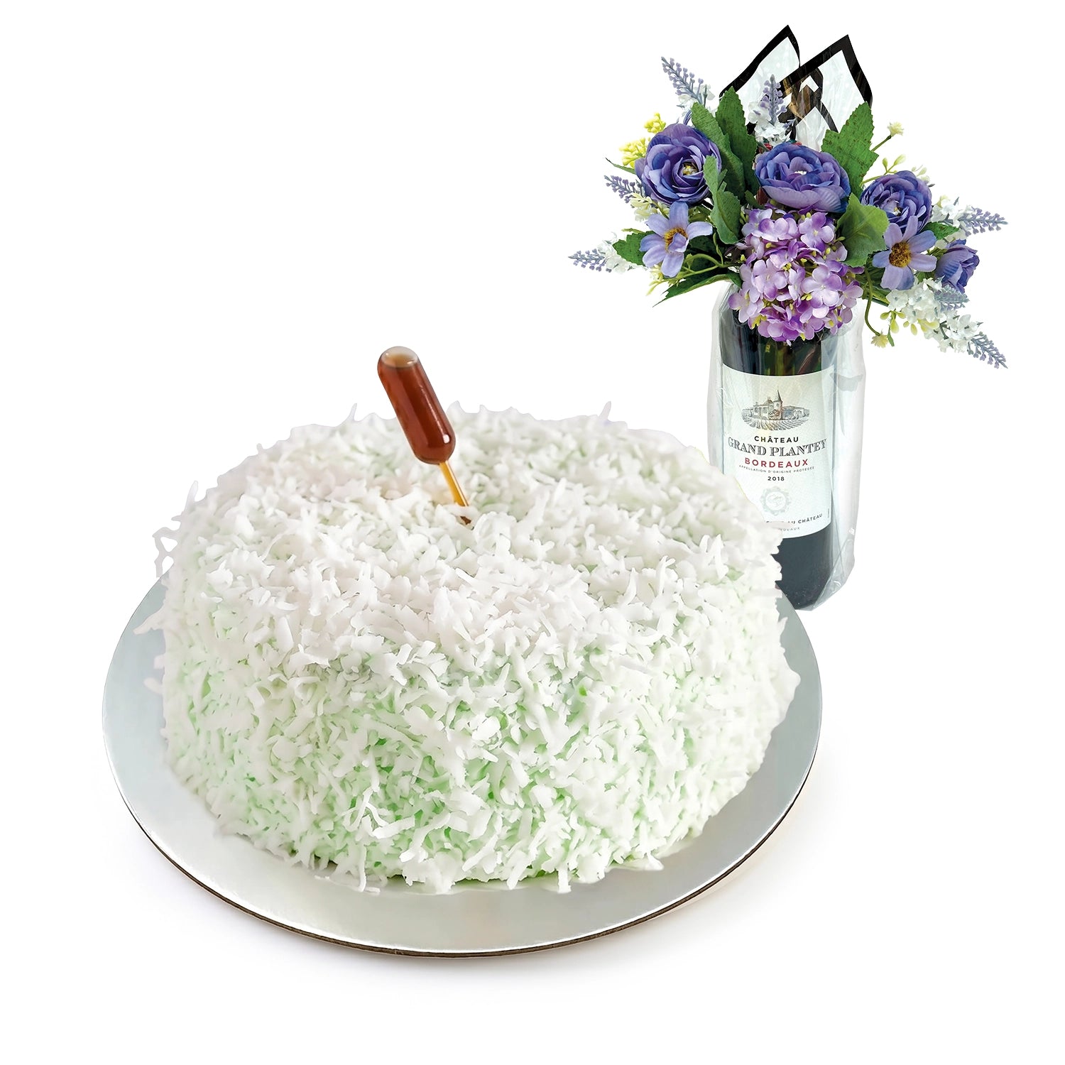 Eatzi Gourmet Ondeh Ondeh Birthday Cake with Wine & Flowers