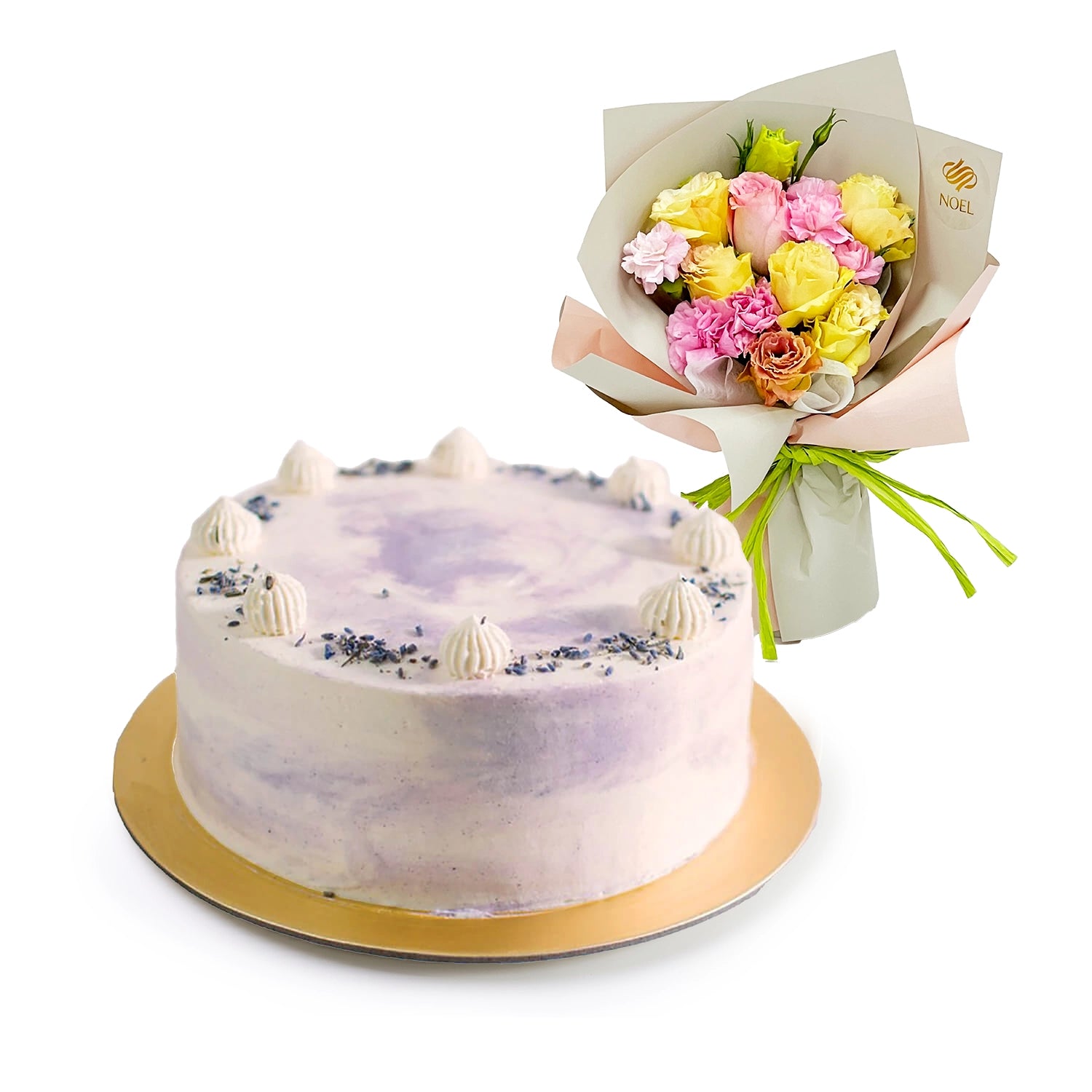 Edith Patisserie Earl Grey Lavender Birthday Cake with Flower Hand Bouquet