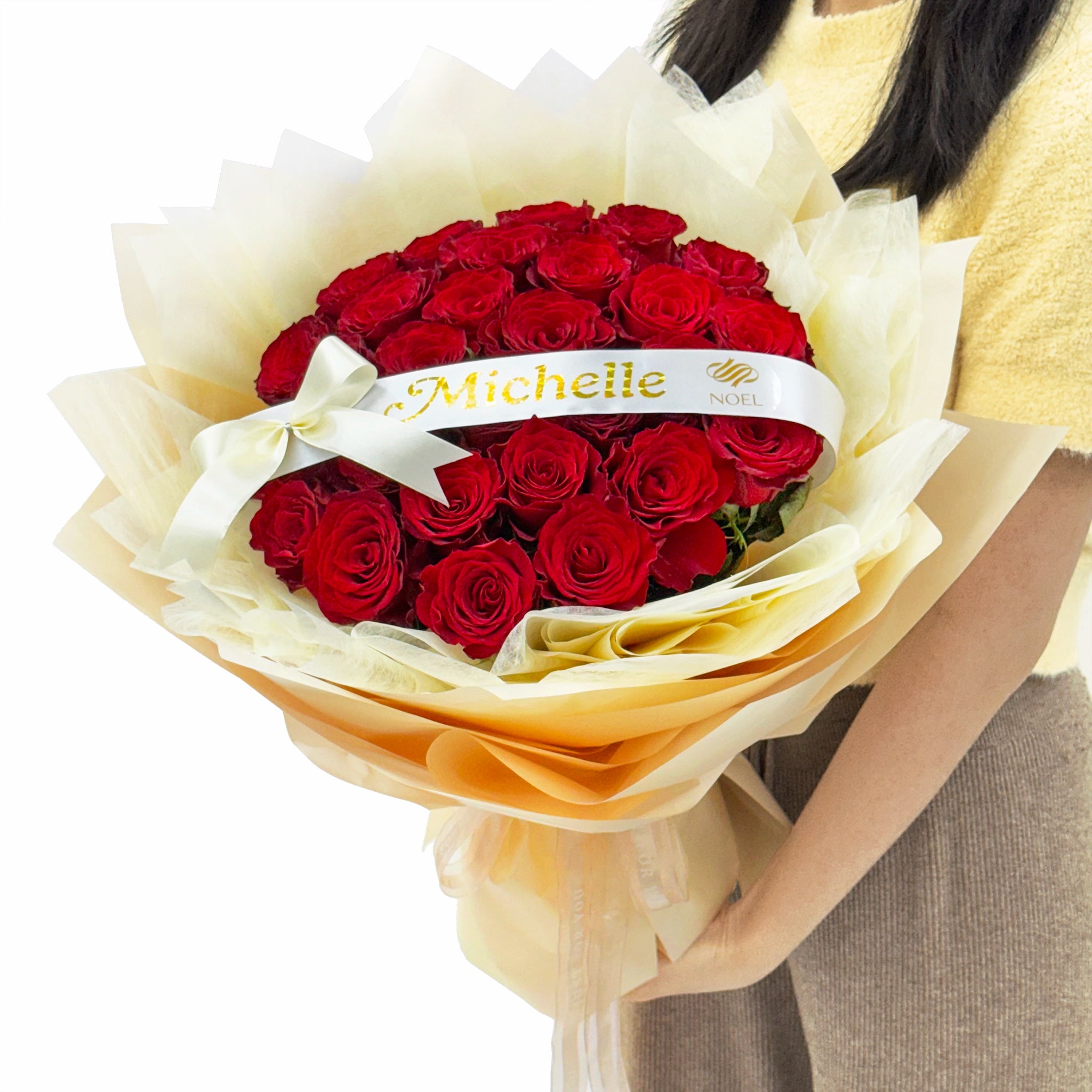 Velvet Romance Personalised Flower Hand Bouquet - 30 Stalks