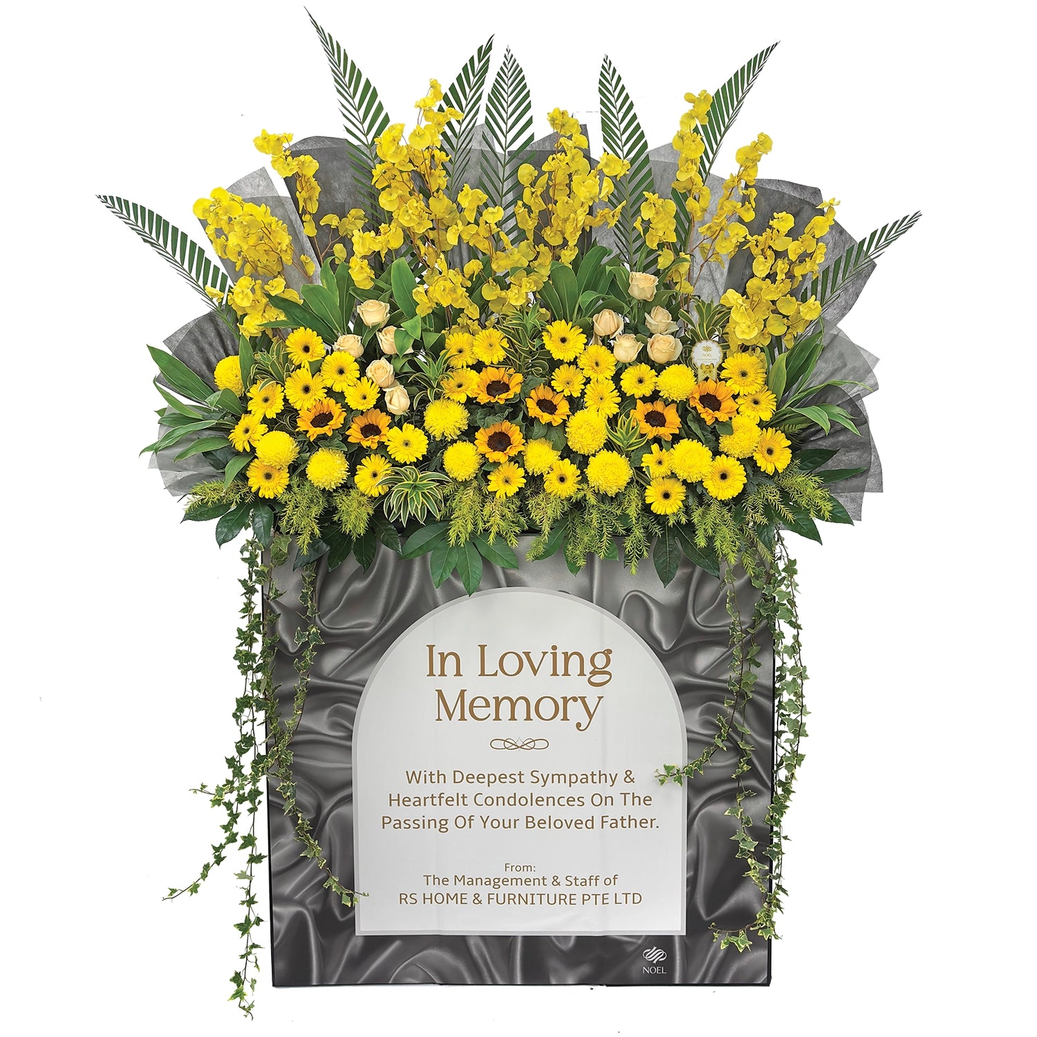 Radiance Eternal Personalised Condolence Flower Arrangement – Yellow