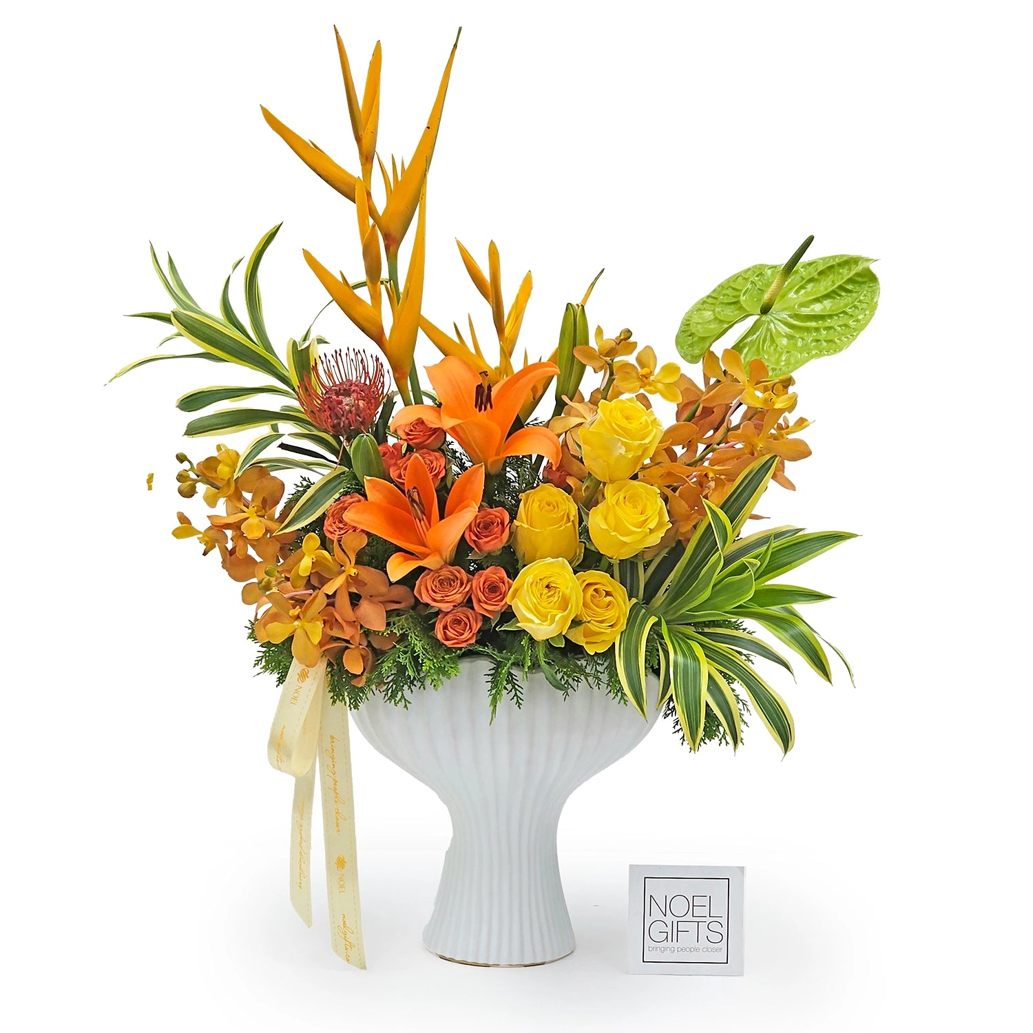 Amber Majesty Table Florals - Orange White Vase