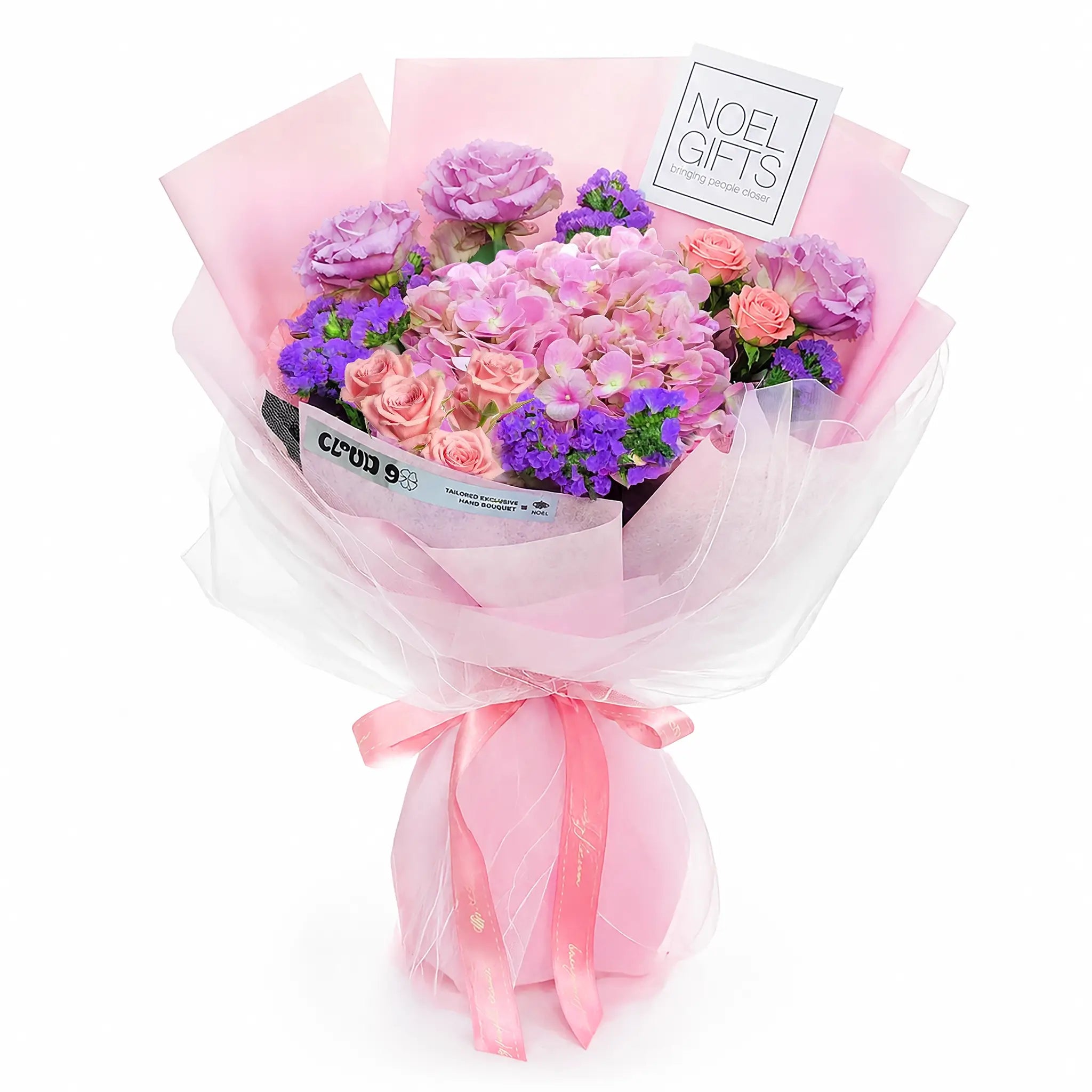 Elysian Dawn Petite Pink Flower Bouquet with Hydrangea and Spray Roses