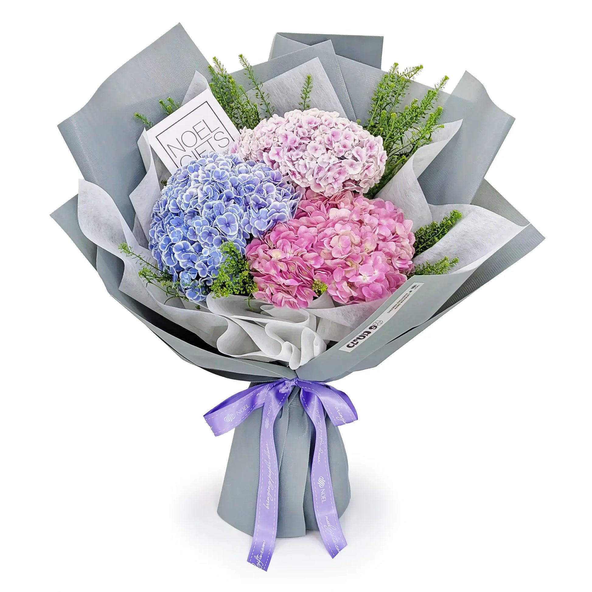 Mosaic Dream Petite Flower Bouquet with Pink and Blue Hydrangeas