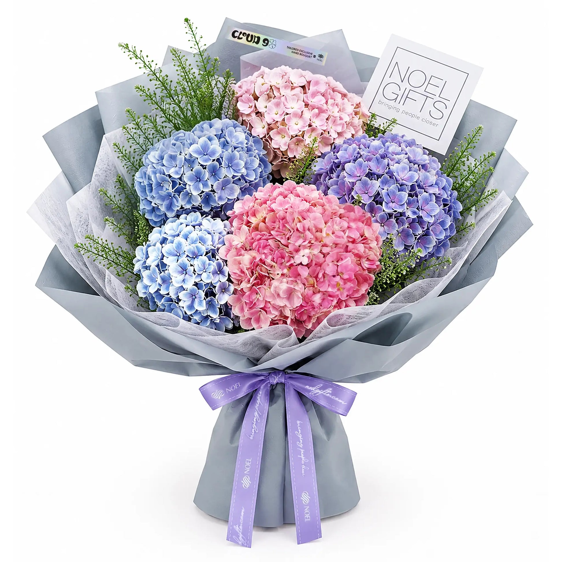 Mosaic Dream Petite Flower Bouquet with Pink, Purple and Blue Hydrangeas