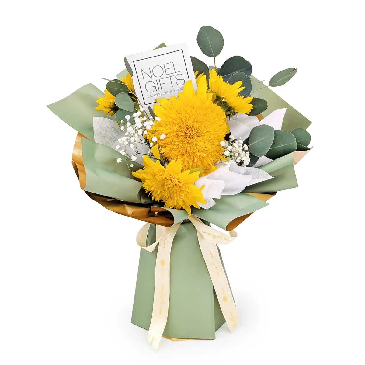 Sweet Sunny Days Petite Hand Bouquet with Teddy Bear Sunflower and Orange Baby's Breath