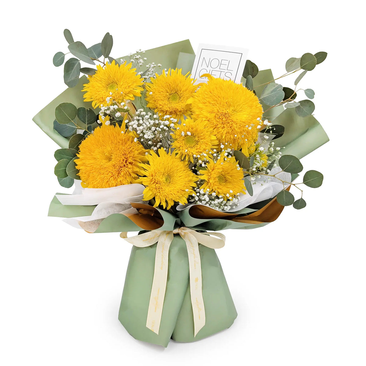 Sweet Sunny Days Classic Hand Bouquet with Teddy Bear Sunflowers and Orange Baby's Breath