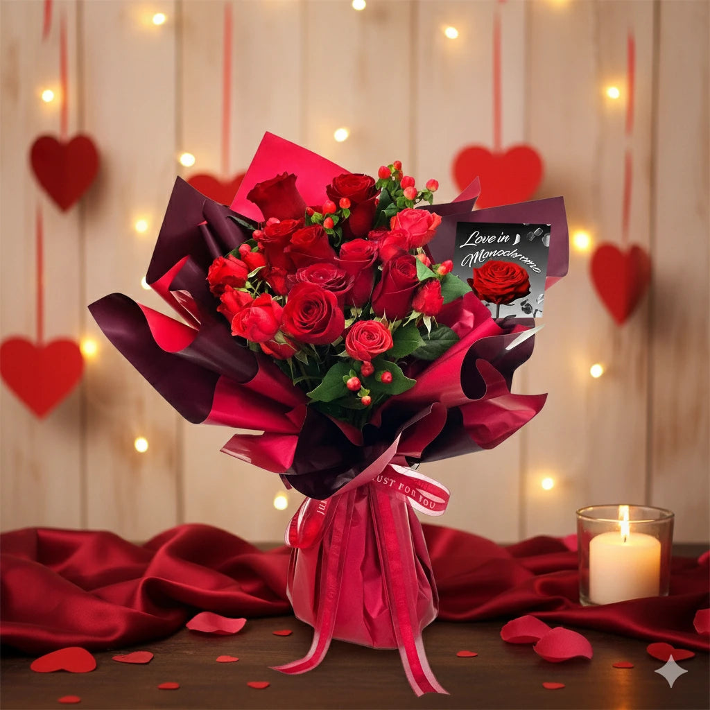 Crimson Promise – Valentine’s Red Rose Hand Bouquet