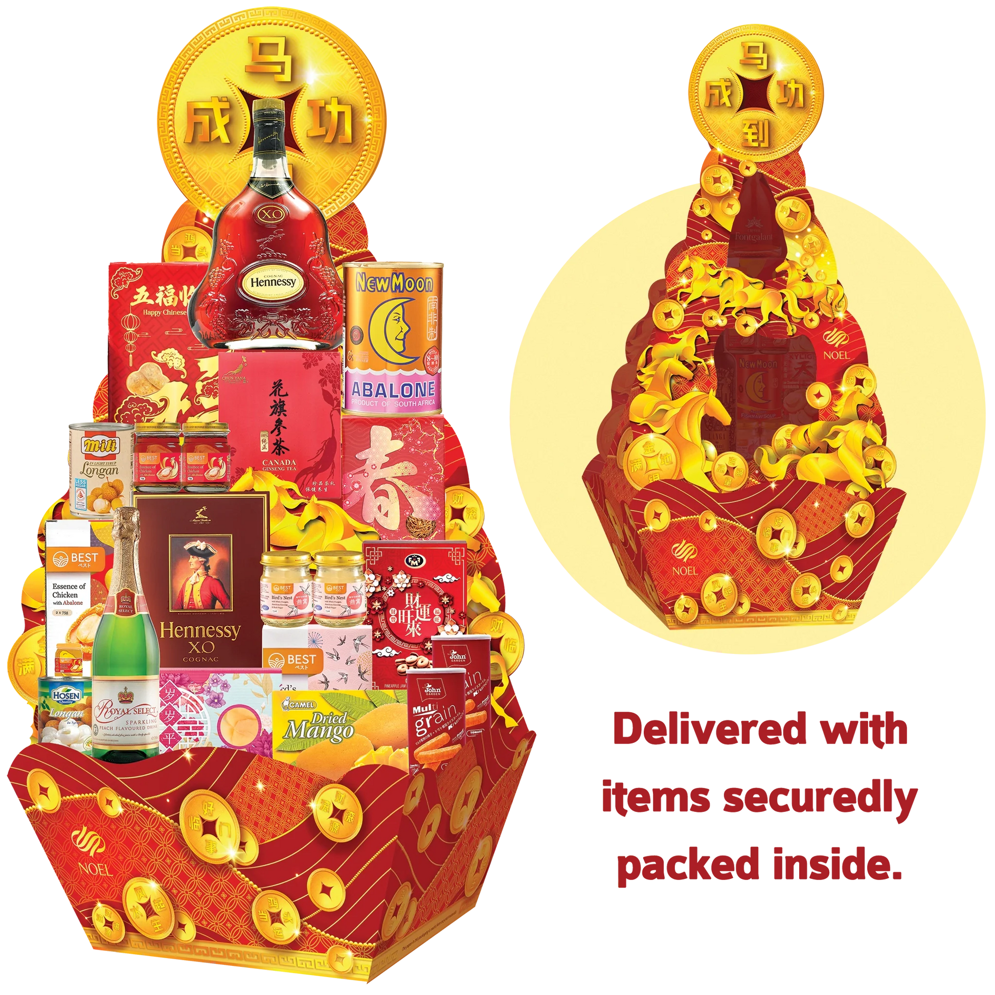 Chinese New Year Grand Gift Hamper with Hennessy XO Cognac, premium abalone, bird’s nest, festive treats, and traditional delicacies.