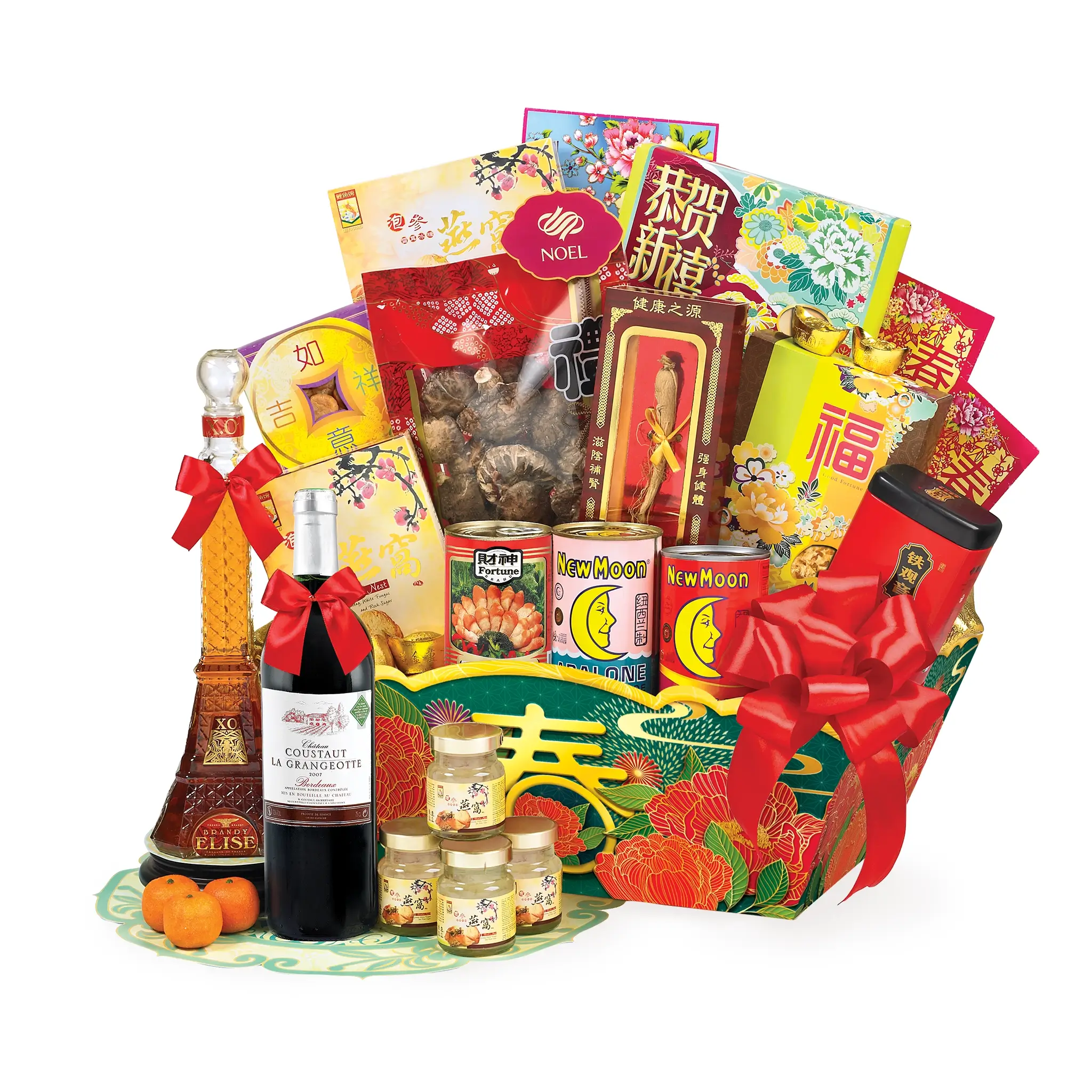 Chinese New Year Happy Reunion Gift Hamper with premium wines, bird’s nest and abalone