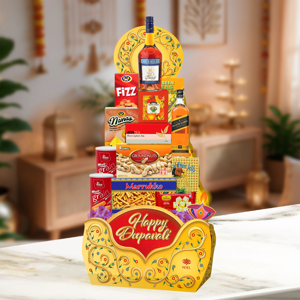 Deepavali Premium Indulgence Hamper with Courriere French Brandy XO, Johnnie Walker Black Label and festive treats