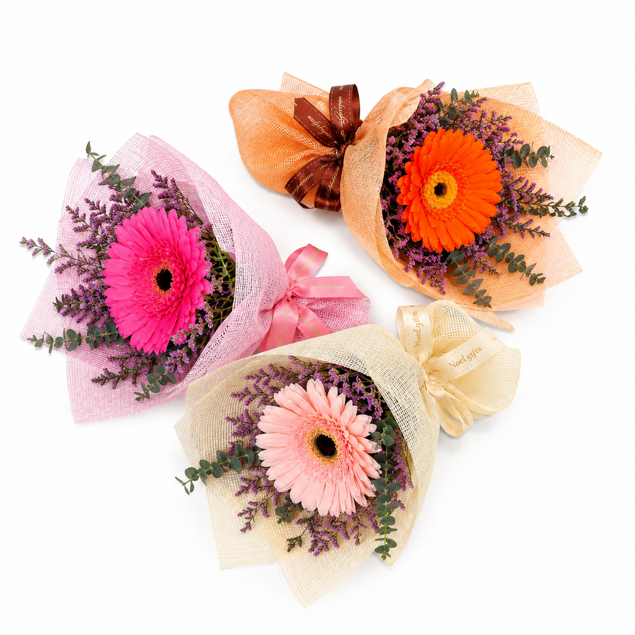 Gerbera Trio Hand Bouquet Set - A Bundle of 3