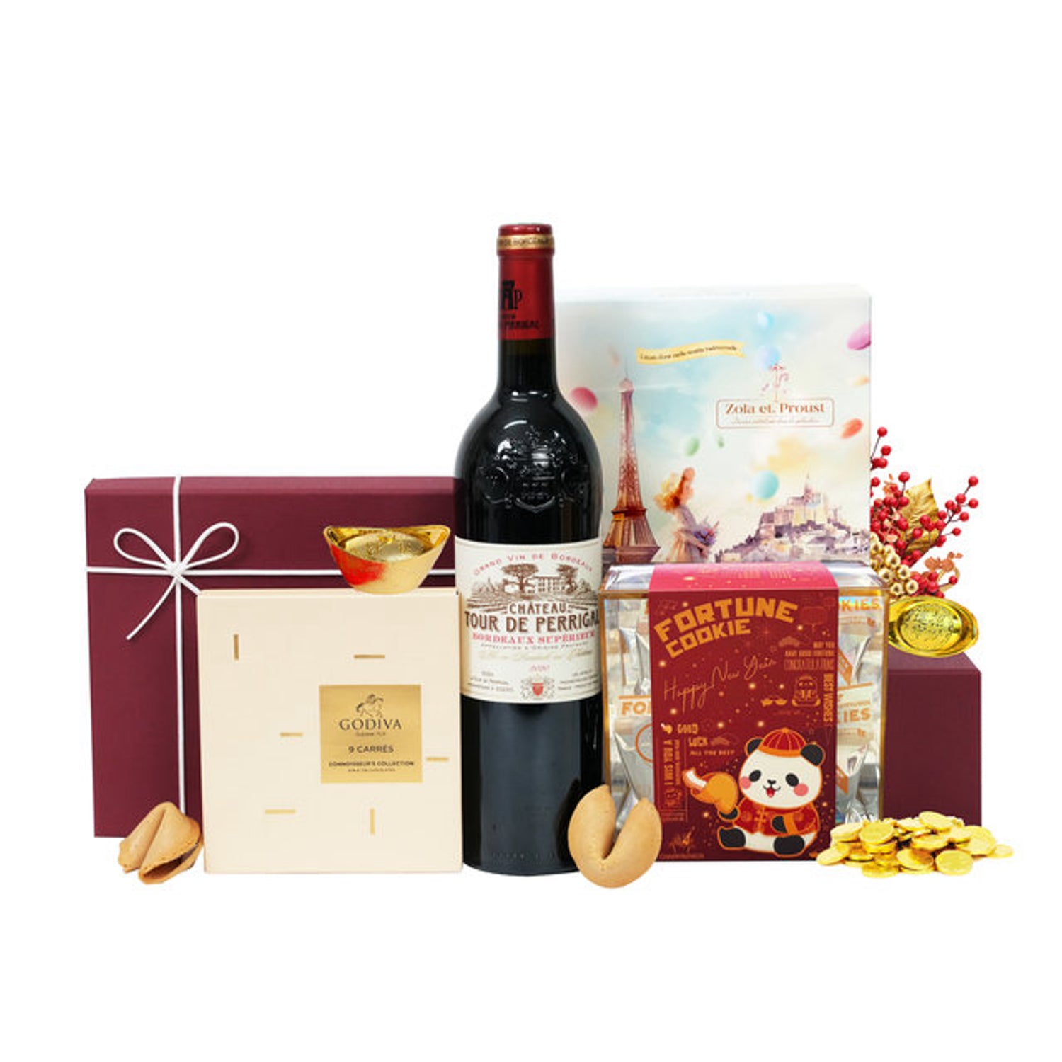 Good Luck and Happy New Year Food and Wine Gift Hampers
