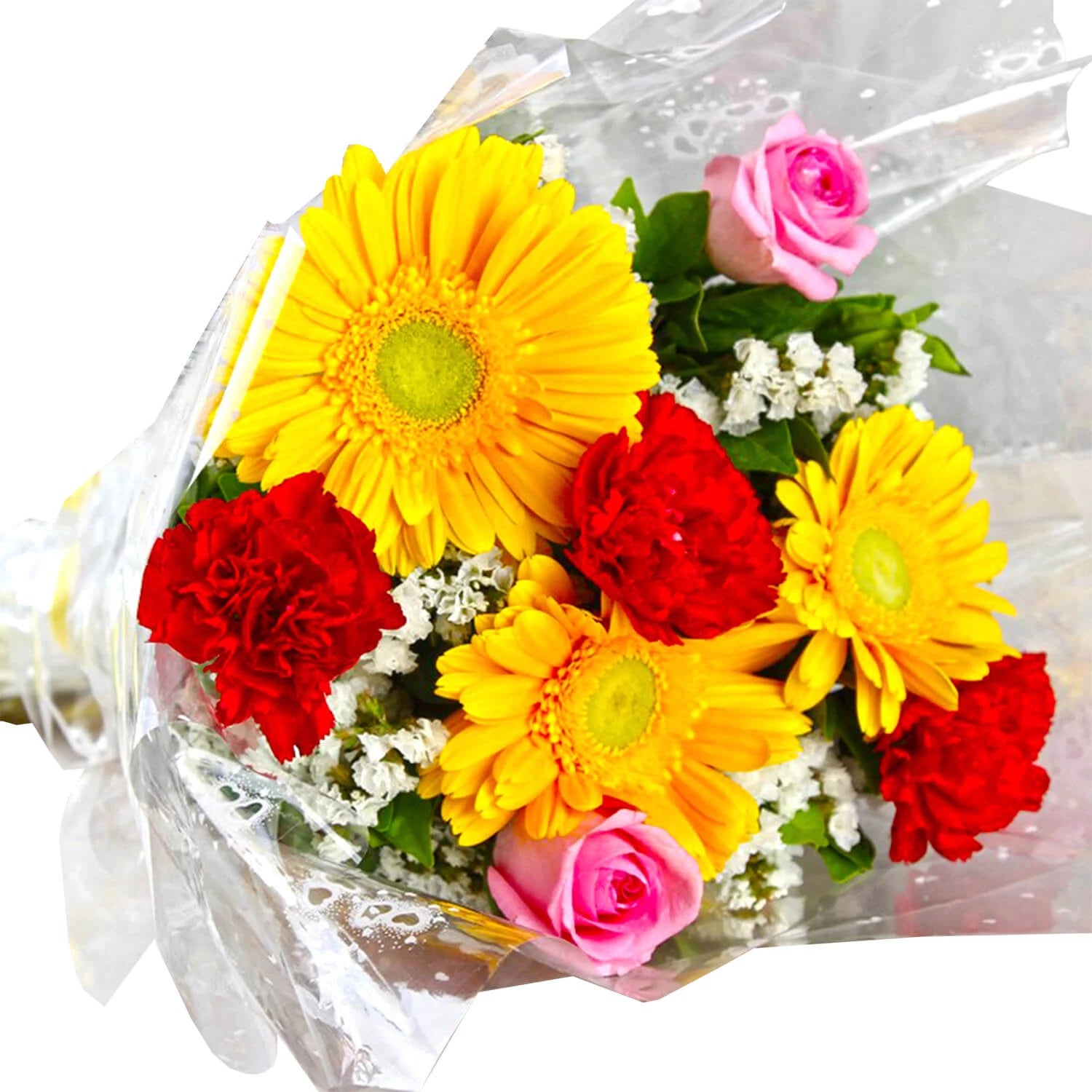 Bouquet Of Bright Color Gerberas, Carnations With Roses