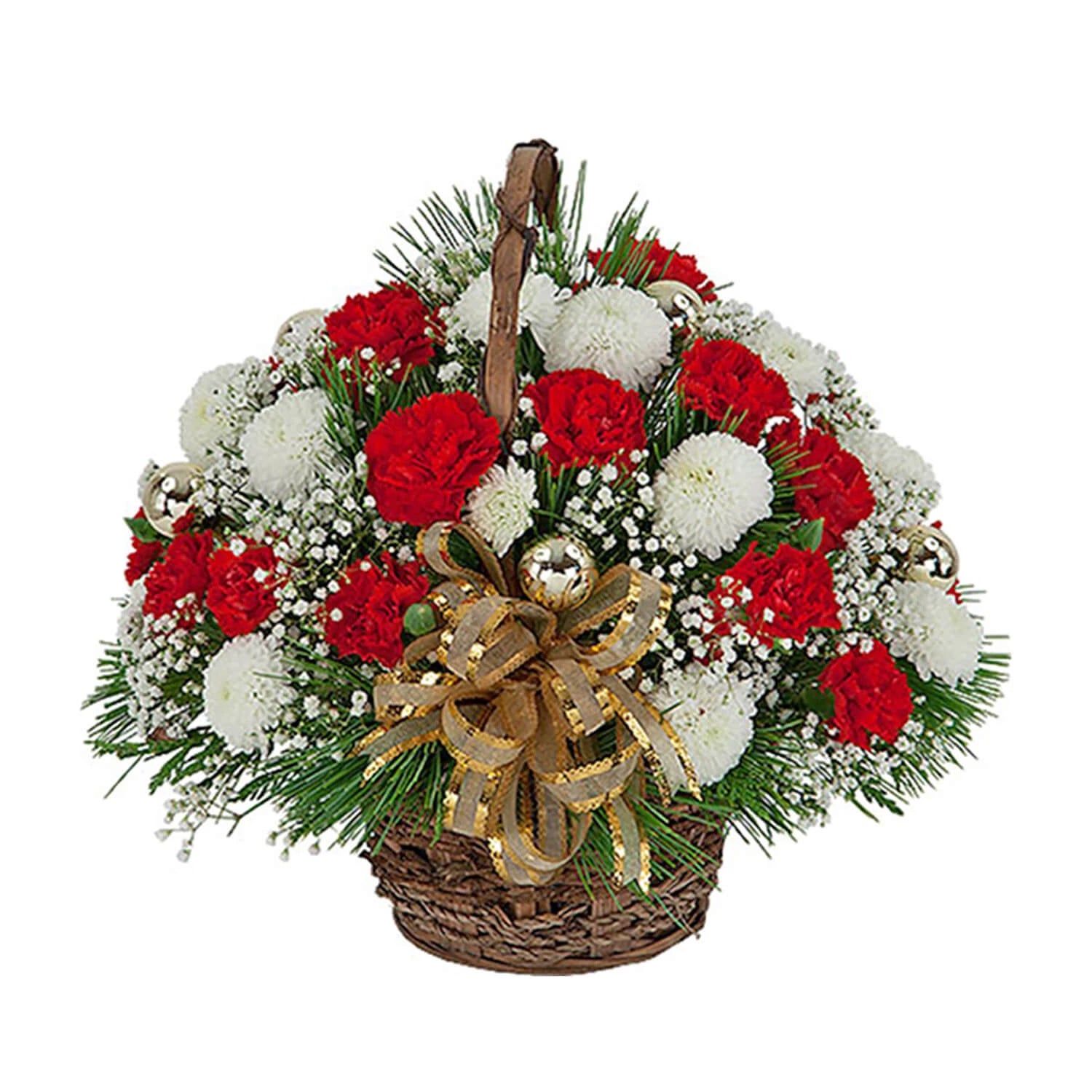 Basket Of Red & White Carnations