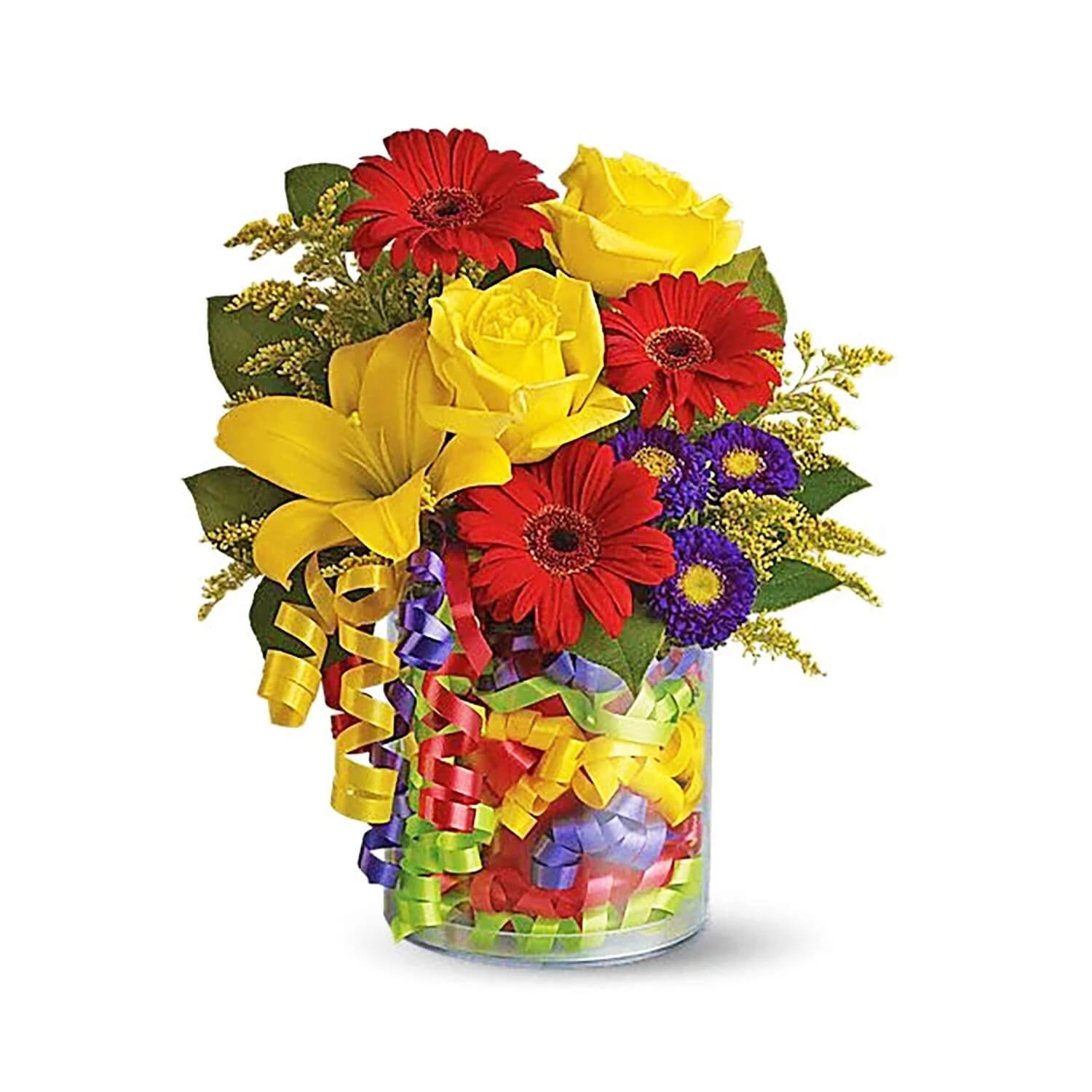 Colourful Flowers with Ribbons Vase