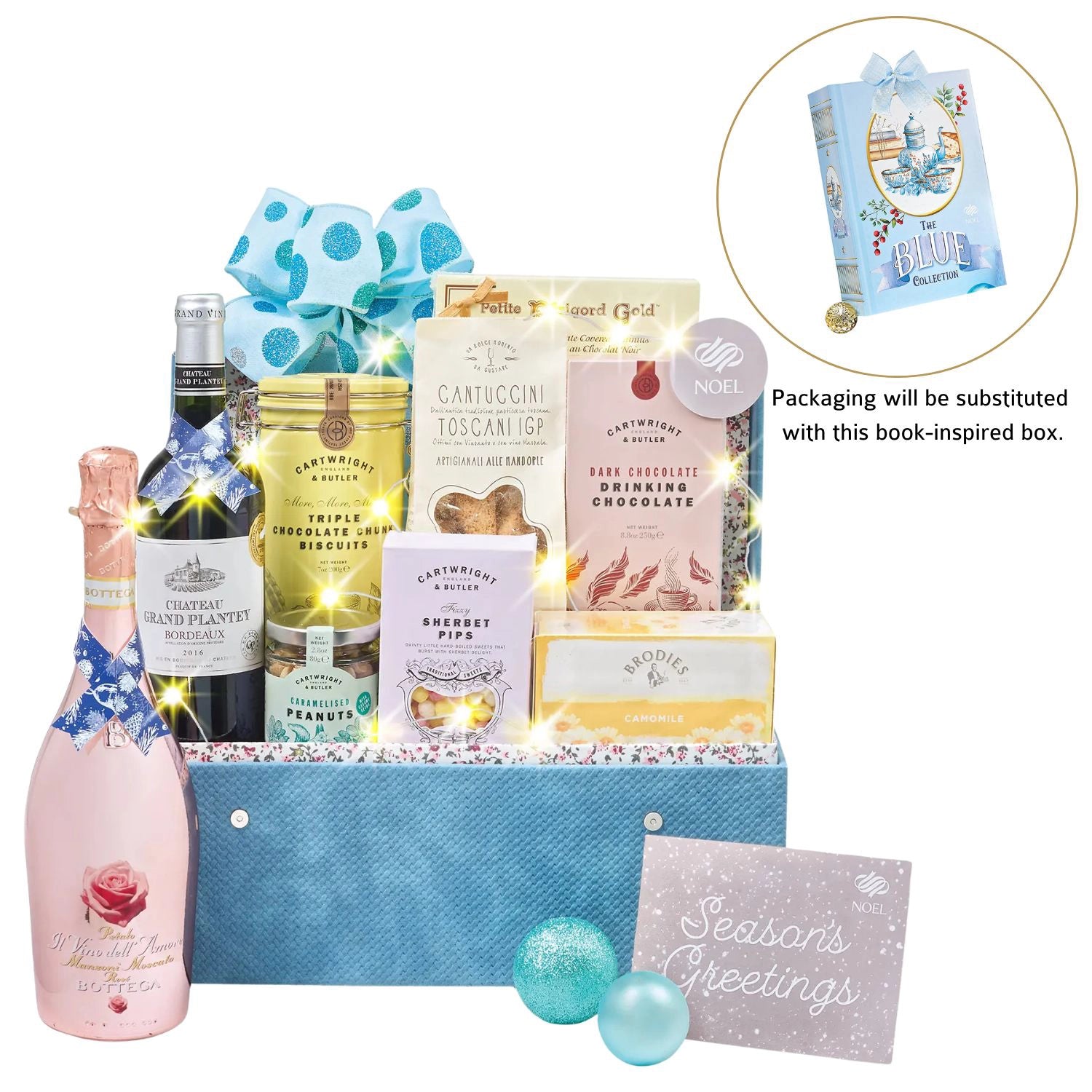 Blue Fascination Christmas Hamper with Fairy Lights