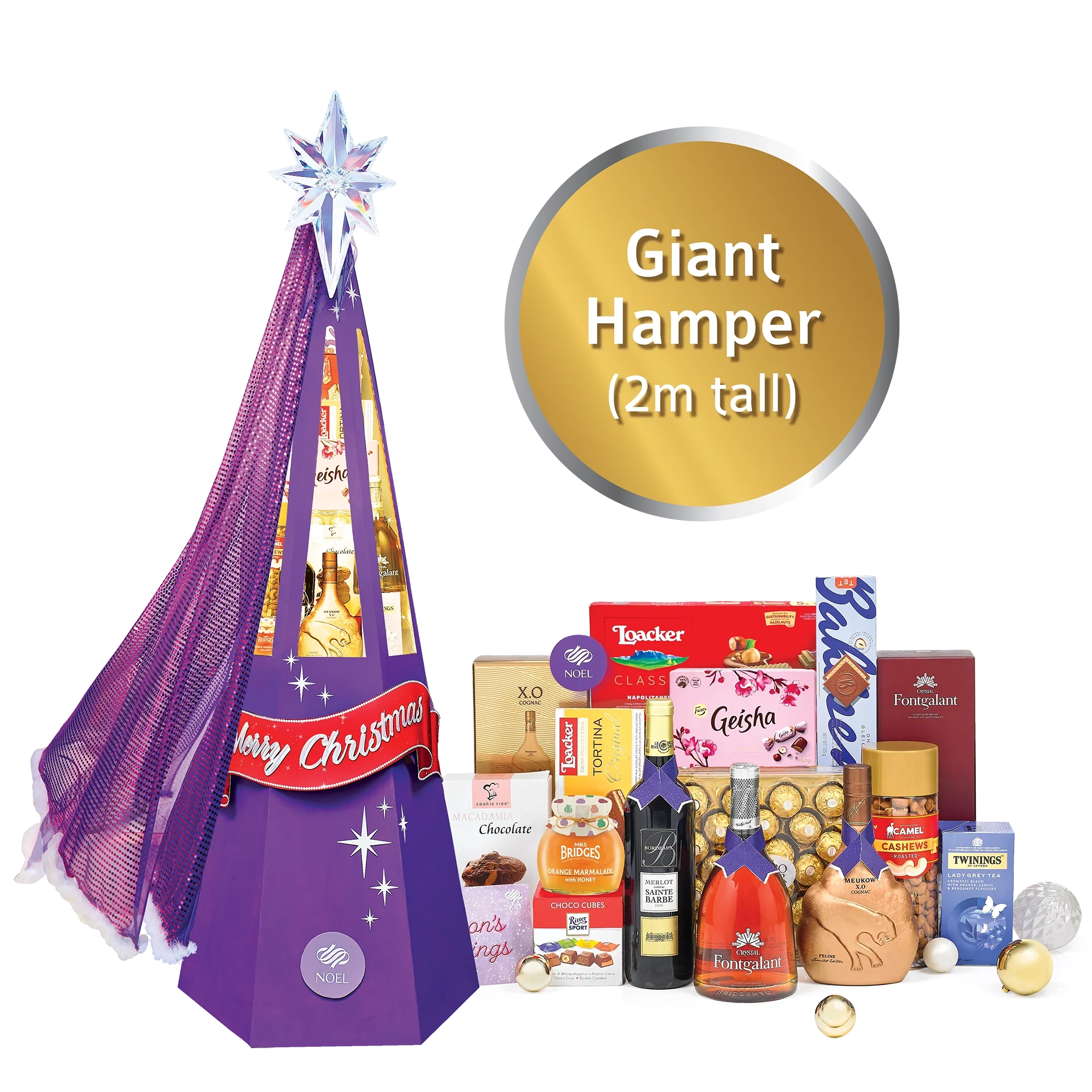 Giant Hamper 2m Tall Starlit Noel Grandeur with Fairy Lights